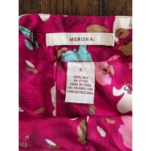Merona Skirt 6 100% SILK Skirt Floral A Line Pink Blue White Preppy Y2K - Picture 3 of 9